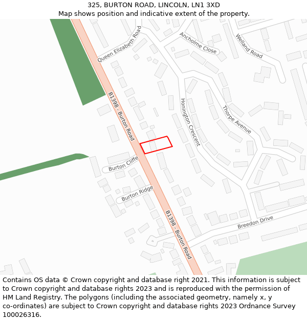 325, BURTON ROAD, LINCOLN, LN1 3XD: Location map and indicative extent of plot
