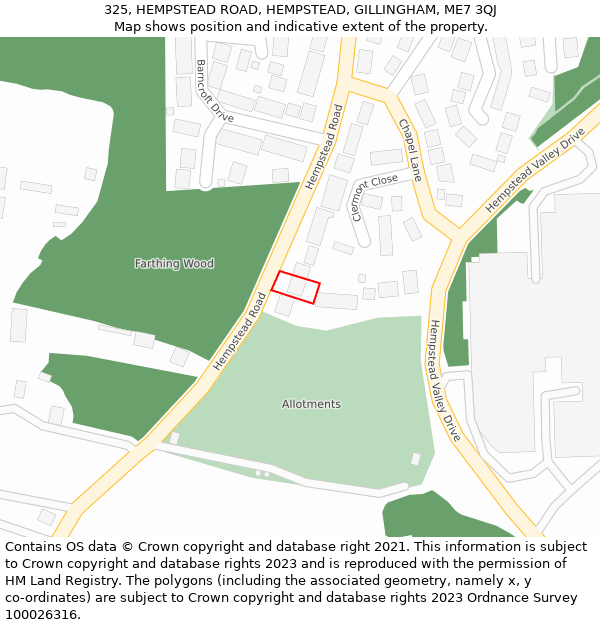 325, HEMPSTEAD ROAD, HEMPSTEAD, GILLINGHAM, ME7 3QJ: Location map and indicative extent of plot