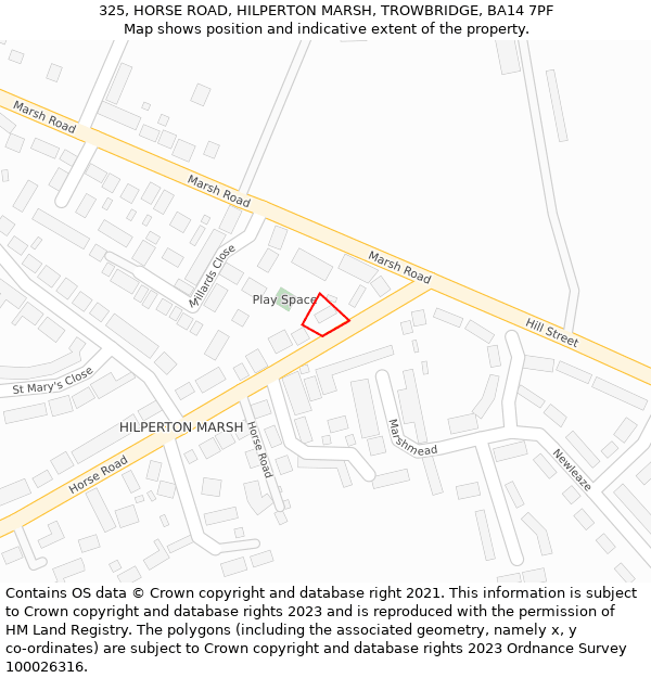 325, HORSE ROAD, HILPERTON MARSH, TROWBRIDGE, BA14 7PF: Location map and indicative extent of plot