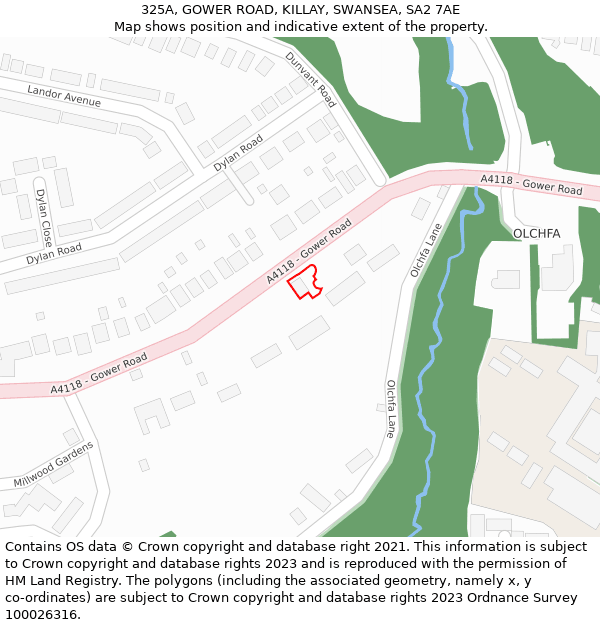 325A, GOWER ROAD, KILLAY, SWANSEA, SA2 7AE: Location map and indicative extent of plot