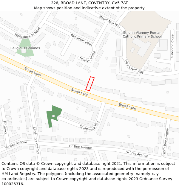 326, BROAD LANE, COVENTRY, CV5 7AT: Location map and indicative extent of plot