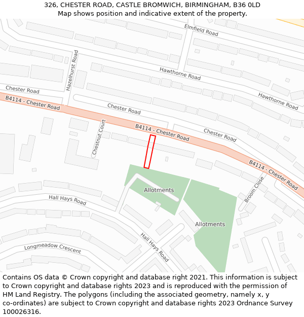 326, CHESTER ROAD, CASTLE BROMWICH, BIRMINGHAM, B36 0LD: Location map and indicative extent of plot