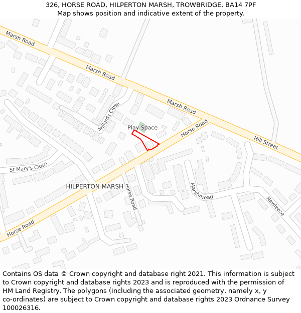 326, HORSE ROAD, HILPERTON MARSH, TROWBRIDGE, BA14 7PF: Location map and indicative extent of plot