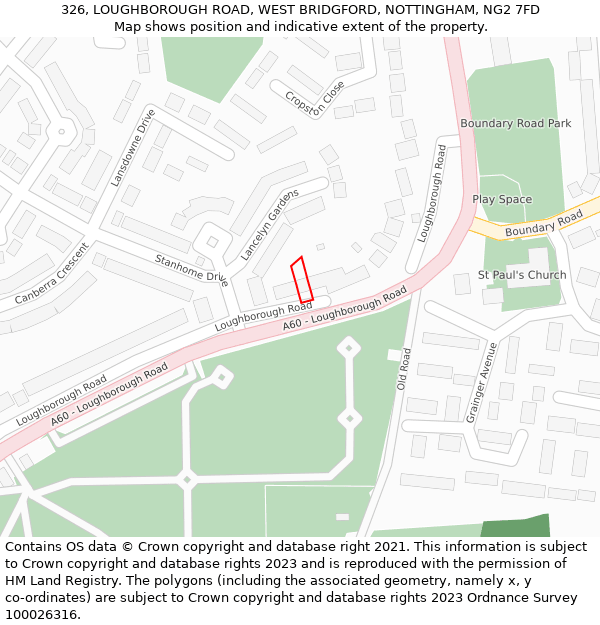 326, LOUGHBOROUGH ROAD, WEST BRIDGFORD, NOTTINGHAM, NG2 7FD: Location map and indicative extent of plot