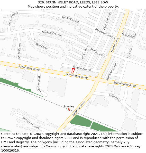 326, STANNINGLEY ROAD, LEEDS, LS13 3QW: Location map and indicative extent of plot