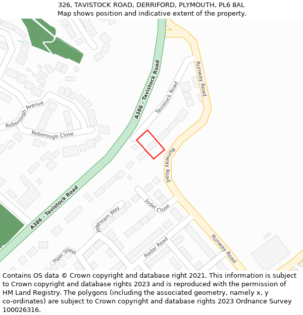 326, TAVISTOCK ROAD, DERRIFORD, PLYMOUTH, PL6 8AL: Location map and indicative extent of plot