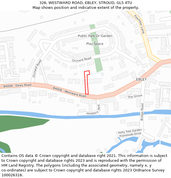 326, WESTWARD ROAD, EBLEY, STROUD, GL5 4TU: Location map and indicative extent of plot