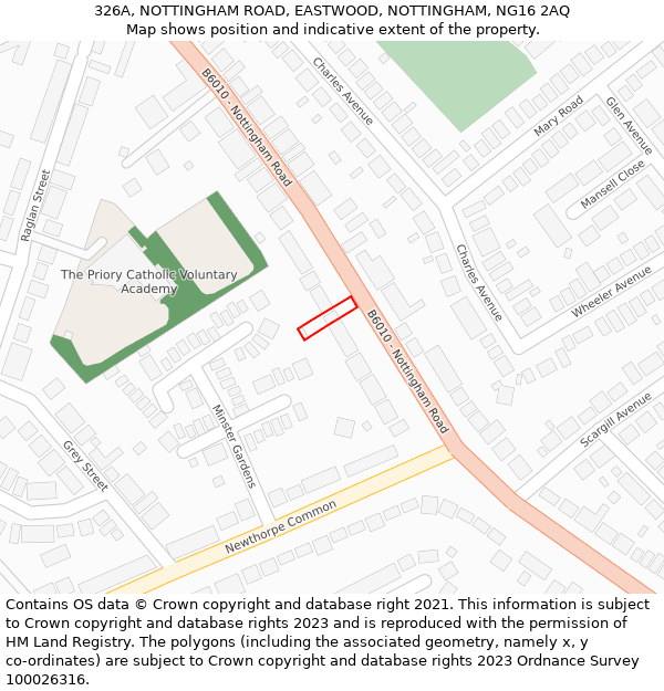 326A, NOTTINGHAM ROAD, EASTWOOD, NOTTINGHAM, NG16 2AQ: Location map and indicative extent of plot