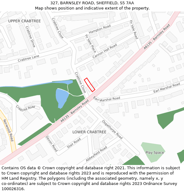 327, BARNSLEY ROAD, SHEFFIELD, S5 7AA: Location map and indicative extent of plot