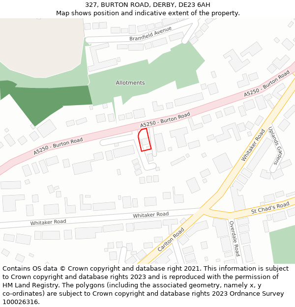 327, BURTON ROAD, DERBY, DE23 6AH: Location map and indicative extent of plot