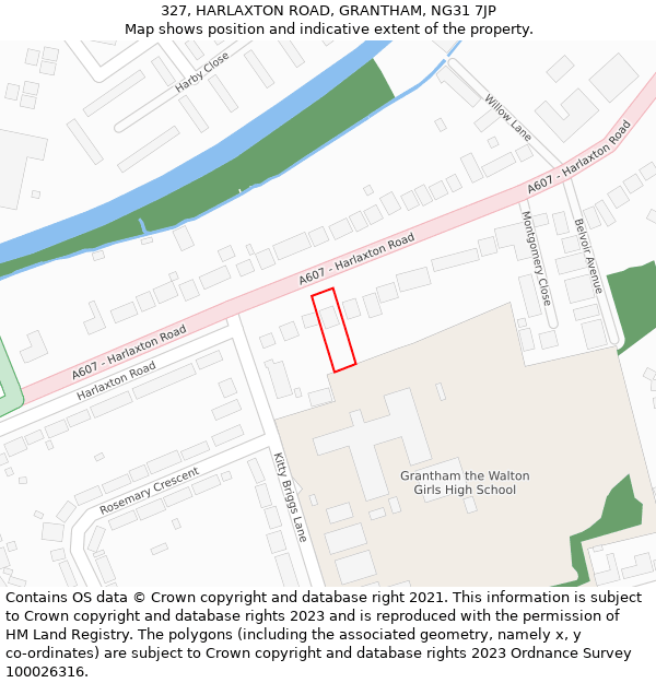 327, HARLAXTON ROAD, GRANTHAM, NG31 7JP: Location map and indicative extent of plot