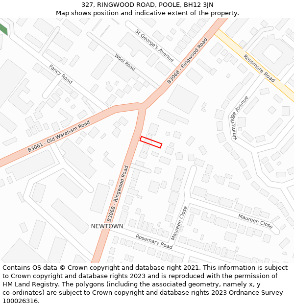 327, RINGWOOD ROAD, POOLE, BH12 3JN: Location map and indicative extent of plot