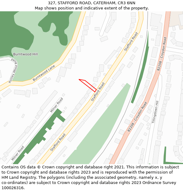 327, STAFFORD ROAD, CATERHAM, CR3 6NN: Location map and indicative extent of plot