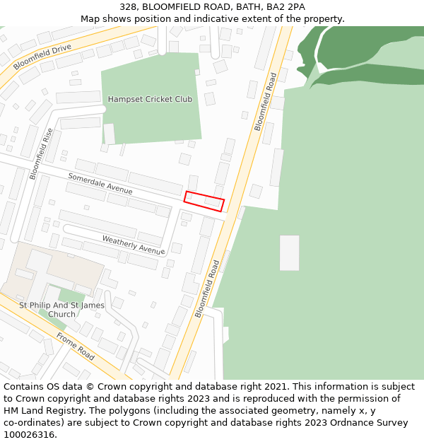 328, BLOOMFIELD ROAD, BATH, BA2 2PA: Location map and indicative extent of plot