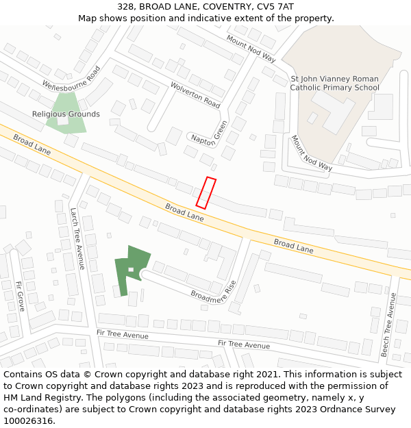 328, BROAD LANE, COVENTRY, CV5 7AT: Location map and indicative extent of plot