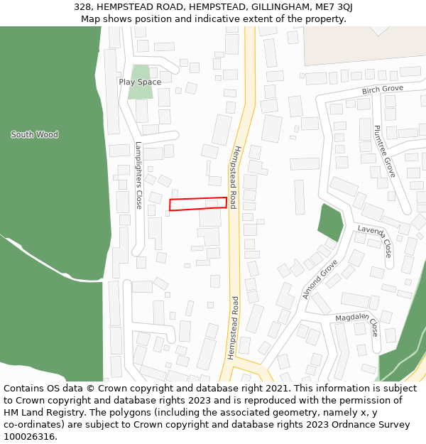 328, HEMPSTEAD ROAD, HEMPSTEAD, GILLINGHAM, ME7 3QJ: Location map and indicative extent of plot