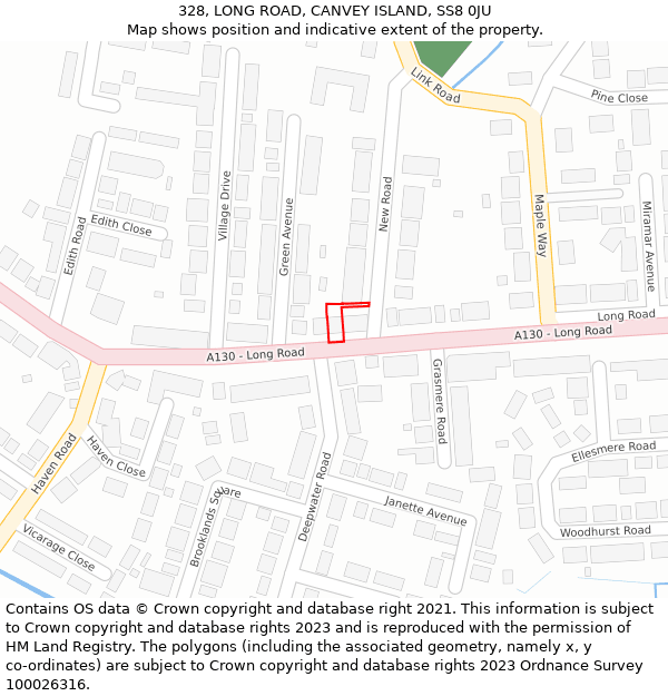 328, LONG ROAD, CANVEY ISLAND, SS8 0JU: Location map and indicative extent of plot