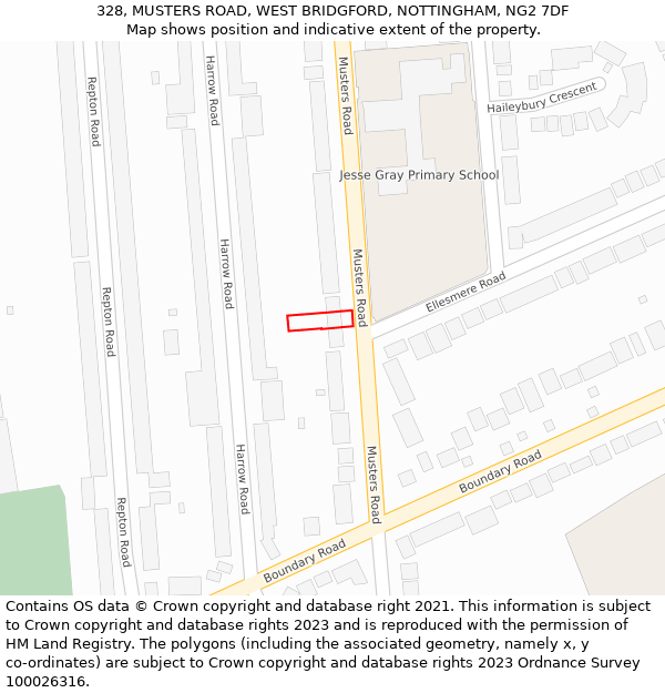 328, MUSTERS ROAD, WEST BRIDGFORD, NOTTINGHAM, NG2 7DF: Location map and indicative extent of plot