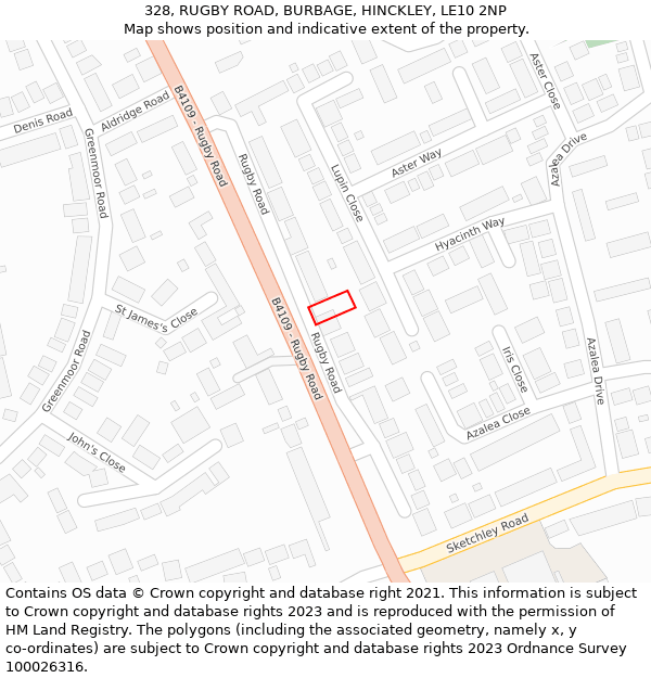 328, RUGBY ROAD, BURBAGE, HINCKLEY, LE10 2NP: Location map and indicative extent of plot