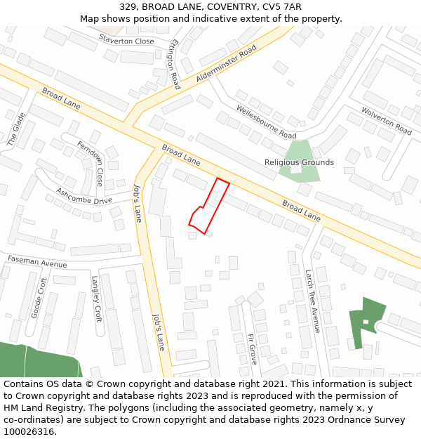 329, BROAD LANE, COVENTRY, CV5 7AR: Location map and indicative extent of plot