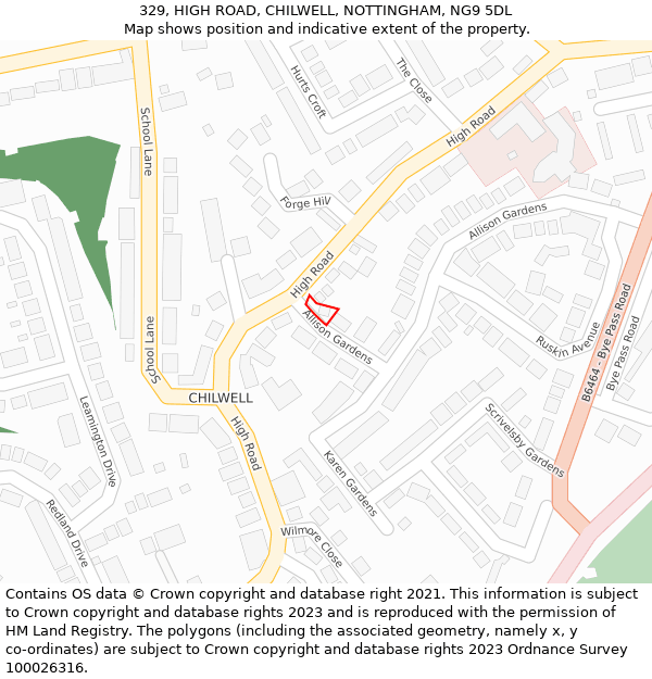 329, HIGH ROAD, CHILWELL, NOTTINGHAM, NG9 5DL: Location map and indicative extent of plot