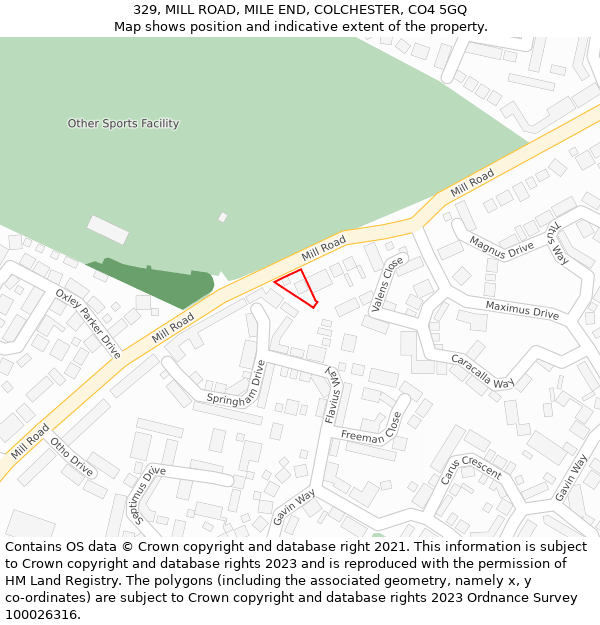 329, MILL ROAD, MILE END, COLCHESTER, CO4 5GQ: Location map and indicative extent of plot