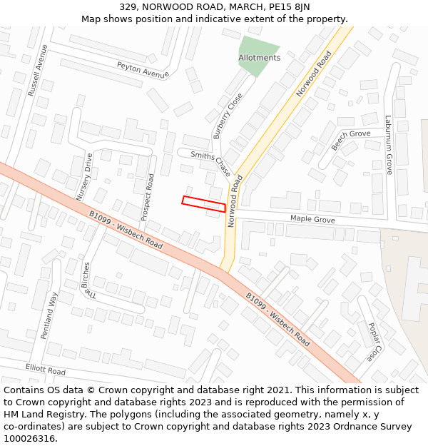 329, NORWOOD ROAD, MARCH, PE15 8JN: Location map and indicative extent of plot