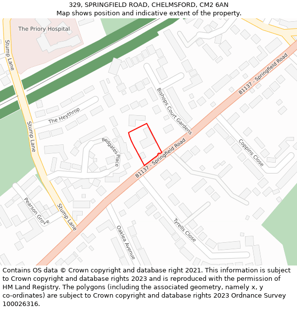 329, SPRINGFIELD ROAD, CHELMSFORD, CM2 6AN: Location map and indicative extent of plot