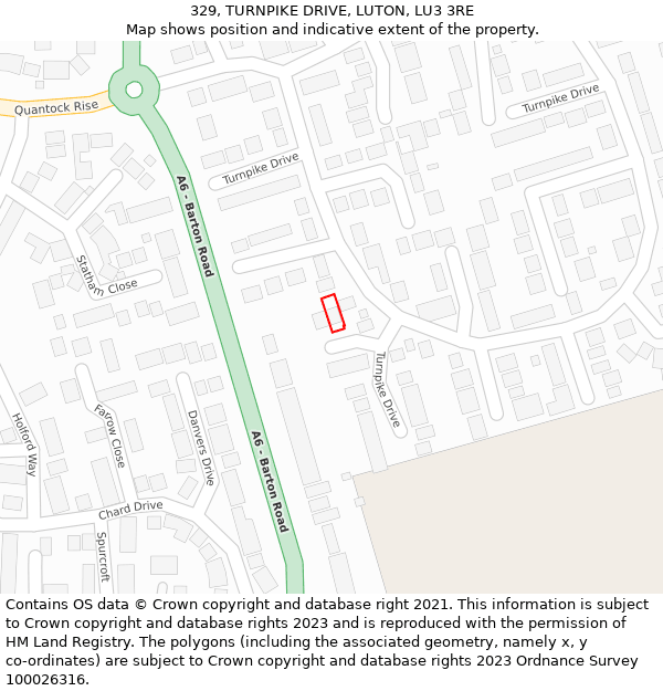 329, TURNPIKE DRIVE, LUTON, LU3 3RE: Location map and indicative extent of plot