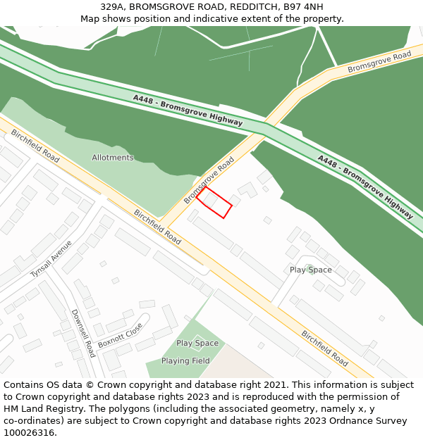 329A, BROMSGROVE ROAD, REDDITCH, B97 4NH: Location map and indicative extent of plot