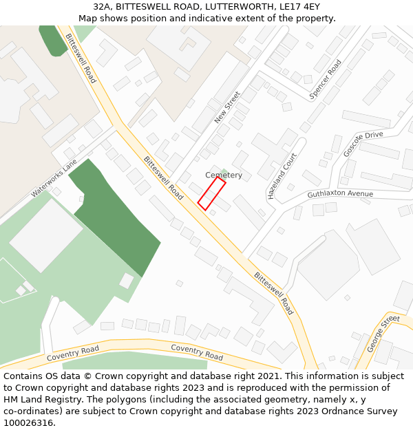 32A, BITTESWELL ROAD, LUTTERWORTH, LE17 4EY: Location map and indicative extent of plot