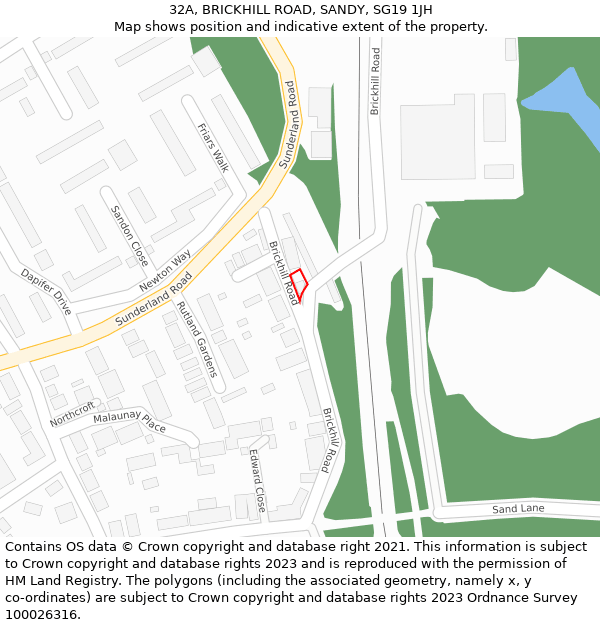 32A, BRICKHILL ROAD, SANDY, SG19 1JH: Location map and indicative extent of plot