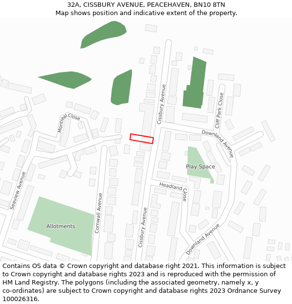 32A, CISSBURY AVENUE, PEACEHAVEN, BN10 8TN: Location map and indicative extent of plot