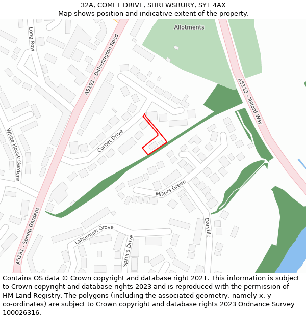 32A, COMET DRIVE, SHREWSBURY, SY1 4AX: Location map and indicative extent of plot