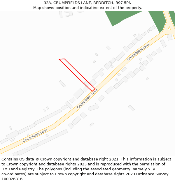 32A, CRUMPFIELDS LANE, REDDITCH, B97 5PN: Location map and indicative extent of plot