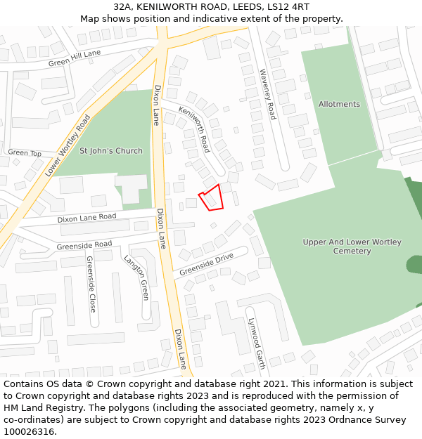 32A, KENILWORTH ROAD, LEEDS, LS12 4RT: Location map and indicative extent of plot