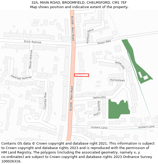 32A, MAIN ROAD, BROOMFIELD, CHELMSFORD, CM1 7EF: Location map and indicative extent of plot