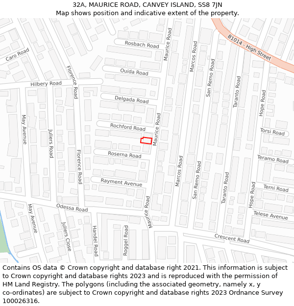 32A, MAURICE ROAD, CANVEY ISLAND, SS8 7JN: Location map and indicative extent of plot