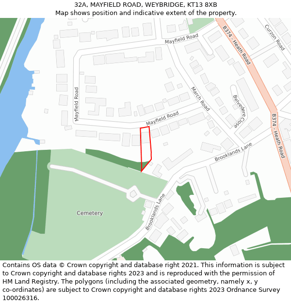 32A, MAYFIELD ROAD, WEYBRIDGE, KT13 8XB: Location map and indicative extent of plot