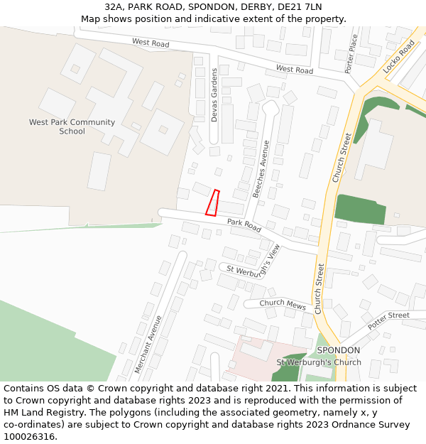 32A, PARK ROAD, SPONDON, DERBY, DE21 7LN: Location map and indicative extent of plot