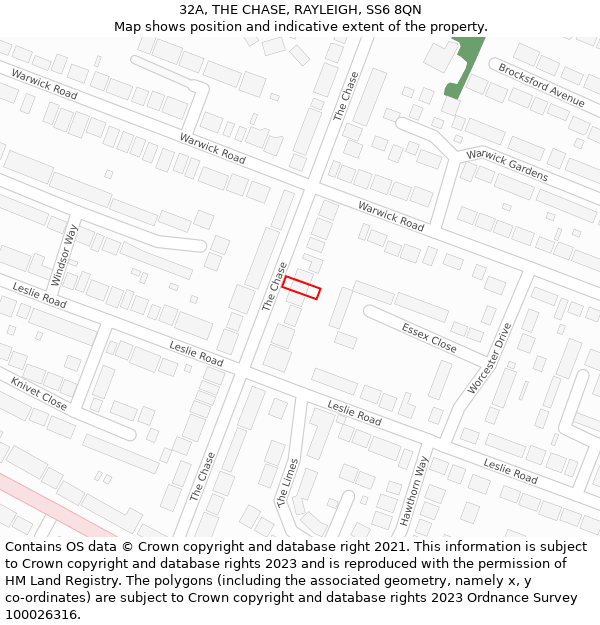 32A, THE CHASE, RAYLEIGH, SS6 8QN: Location map and indicative extent of plot