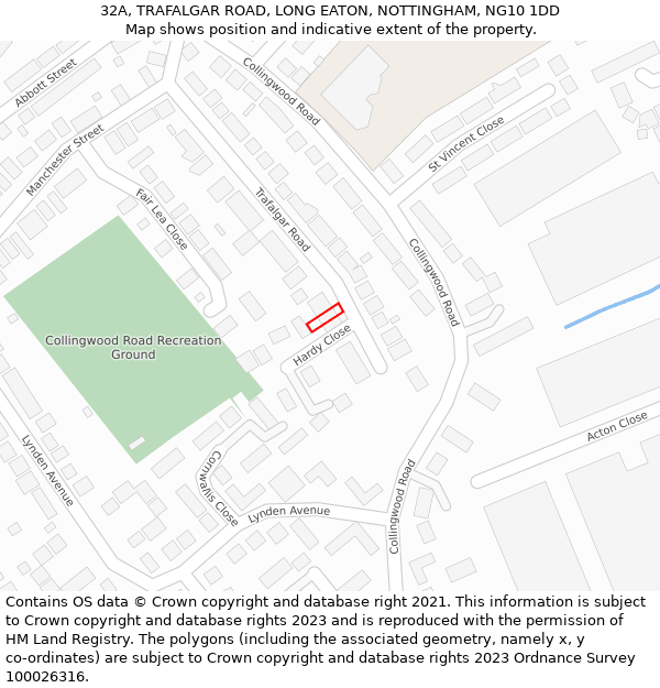 32A, TRAFALGAR ROAD, LONG EATON, NOTTINGHAM, NG10 1DD: Location map and indicative extent of plot