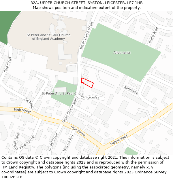 32A, UPPER CHURCH STREET, SYSTON, LEICESTER, LE7 1HR: Location map and indicative extent of plot
