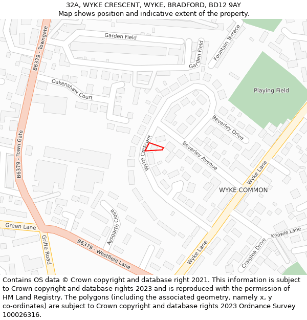 32A, WYKE CRESCENT, WYKE, BRADFORD, BD12 9AY: Location map and indicative extent of plot