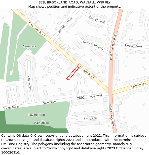 32B, BROOKLAND ROAD, WALSALL, WS9 9LY: Location map and indicative extent of plot