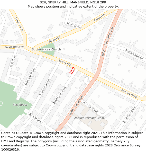 32H, SKERRY HILL, MANSFIELD, NG18 2PR: Location map and indicative extent of plot