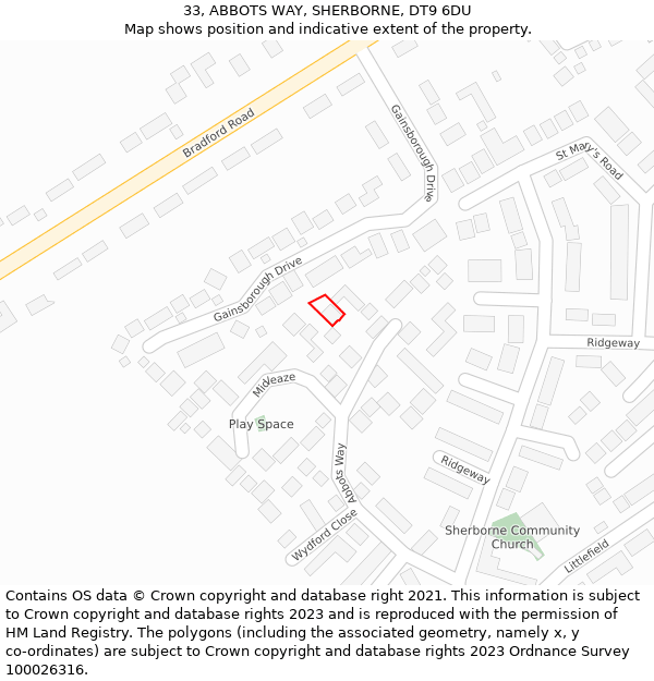 33, ABBOTS WAY, SHERBORNE, DT9 6DU: Location map and indicative extent of plot