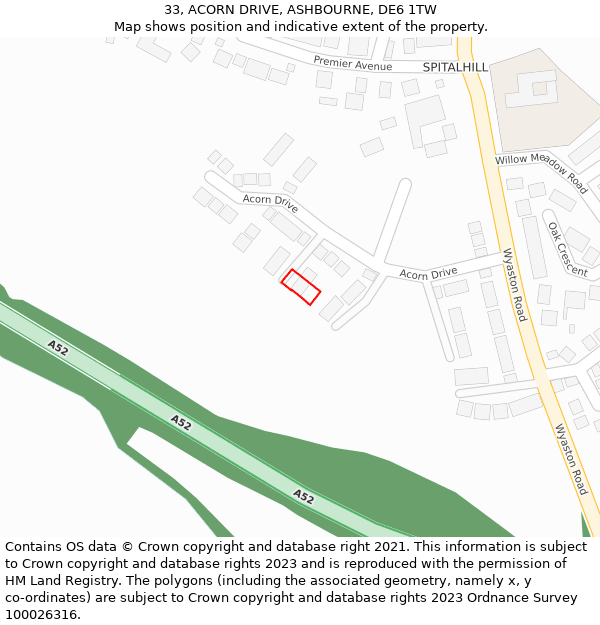 33, ACORN DRIVE, ASHBOURNE, DE6 1TW: Location map and indicative extent of plot