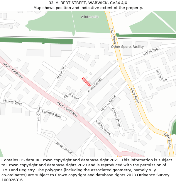 33, ALBERT STREET, WARWICK, CV34 4JX: Location map and indicative extent of plot