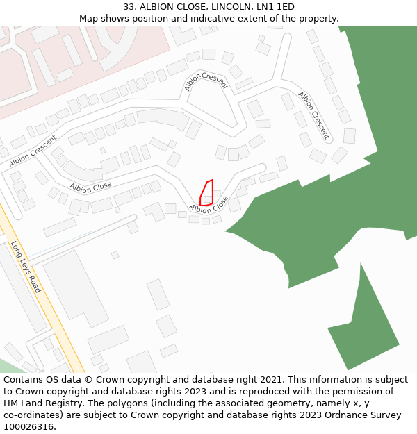 33, ALBION CLOSE, LINCOLN, LN1 1ED: Location map and indicative extent of plot